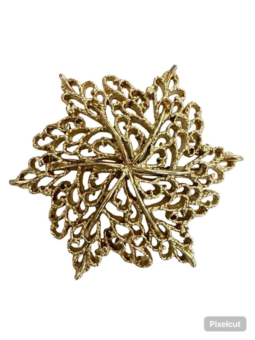 Vintage Gerry’s Gold Tone Filigree Snowflake Brooch Holiday Pin